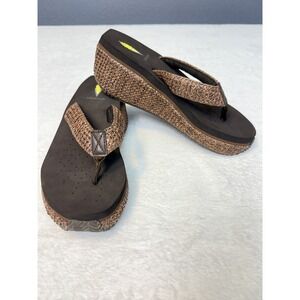 VOLATILE Island Wedge Sandals Woven Brown Raffia Platform Thong Women's Size 9